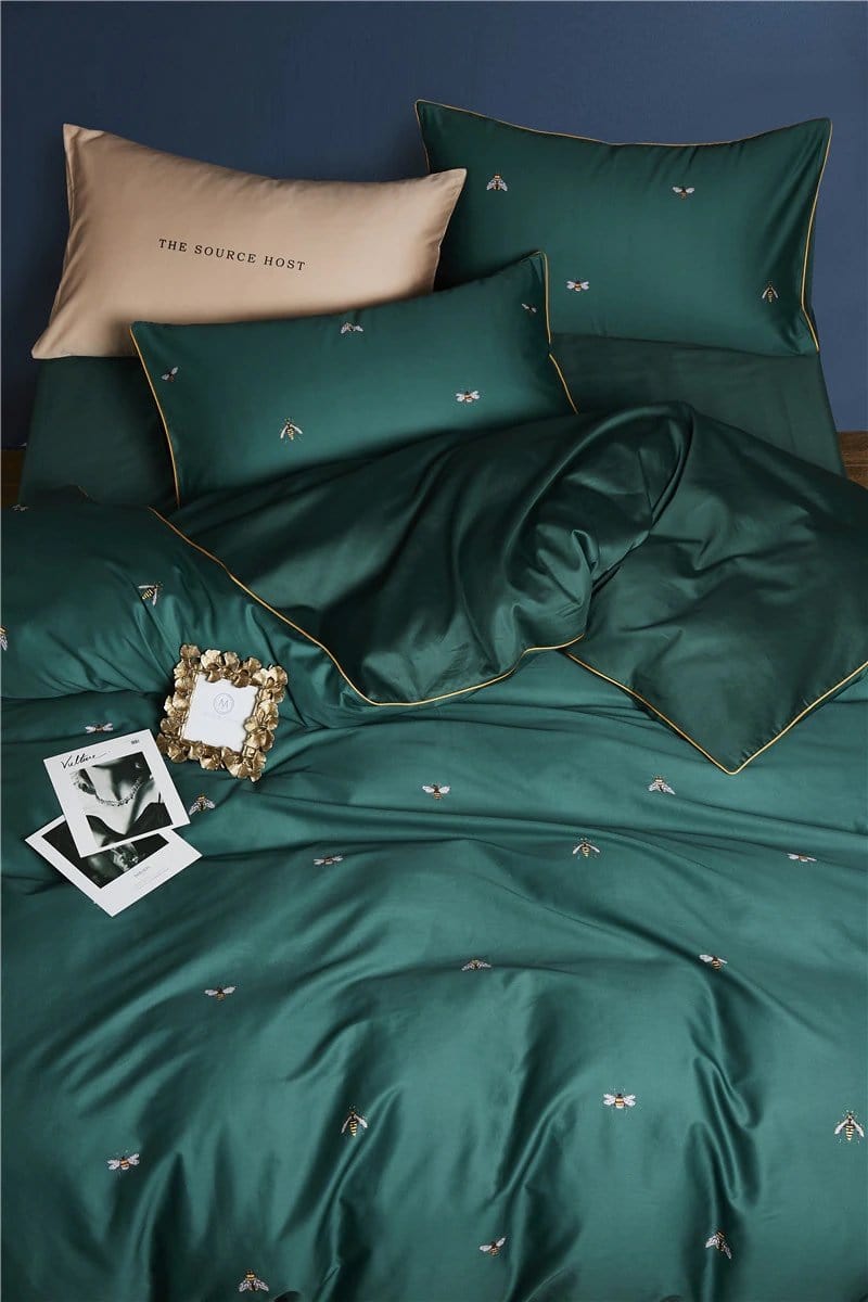 FreshNest – Ensemble de couette en coton égyptien vert énergisant