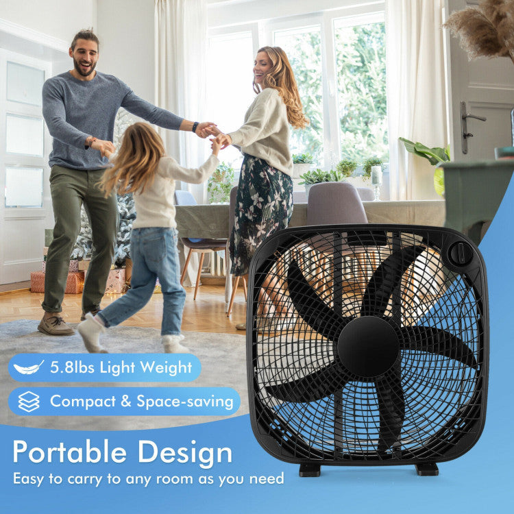 20 Inch Box Portable Floor Fan with 3 Speed Settings and Knob Control 2