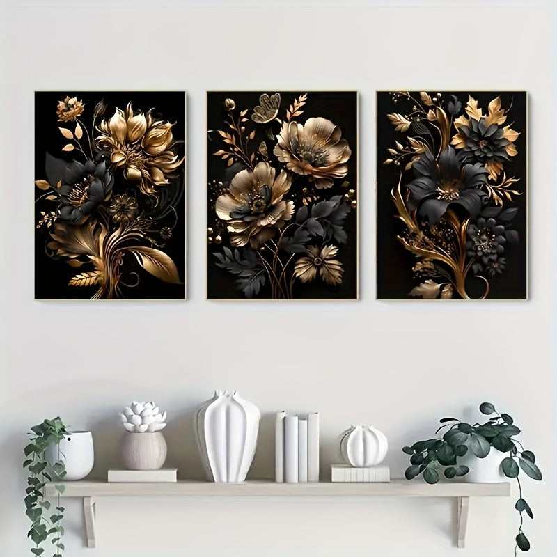 LuxeBloom - Goldene Blumen Wanddekoration