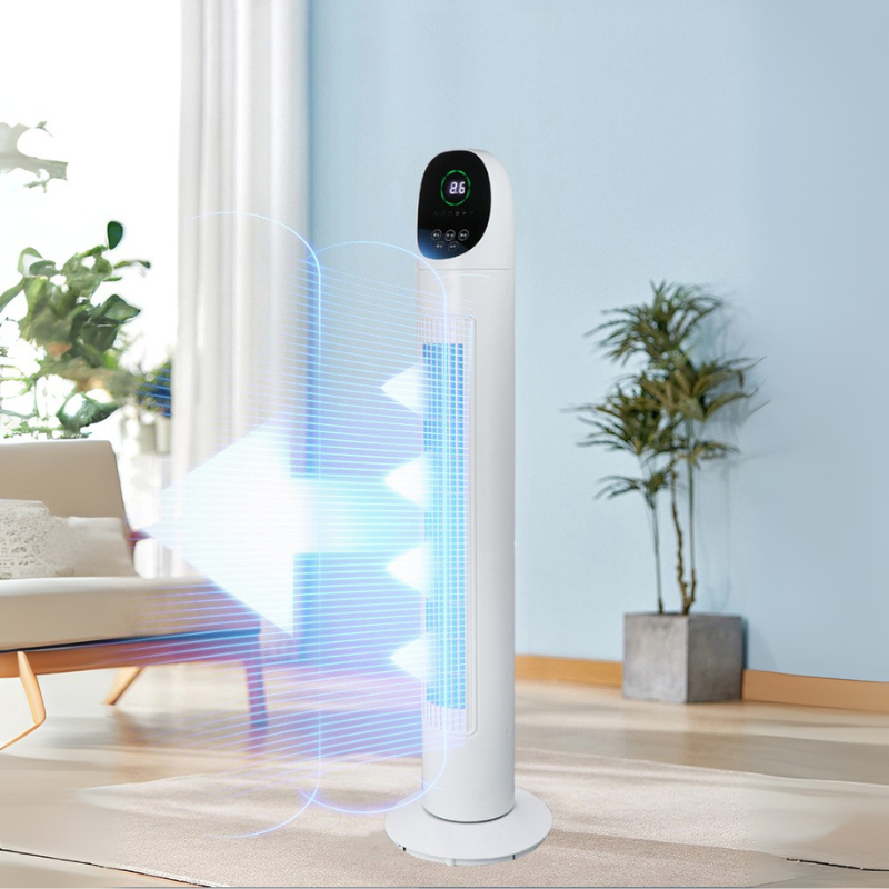 Wentylator kolumnowy oscylujący 80° – smukły design 42 cale z inteligentnym wyświetlaczem i pilotem | Mocny i cichy | Do salonu i miejsca pracy