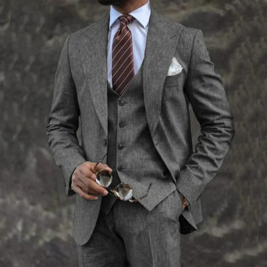 Variant image for Men's Three-Piece Suit Light Gray Size M Breathable Fabric Wedding Suit-41