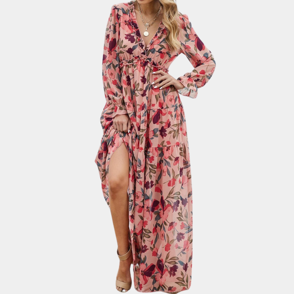 Aubrey - Women's Floral Maxi Dress with V-Neck for Summer Style-1