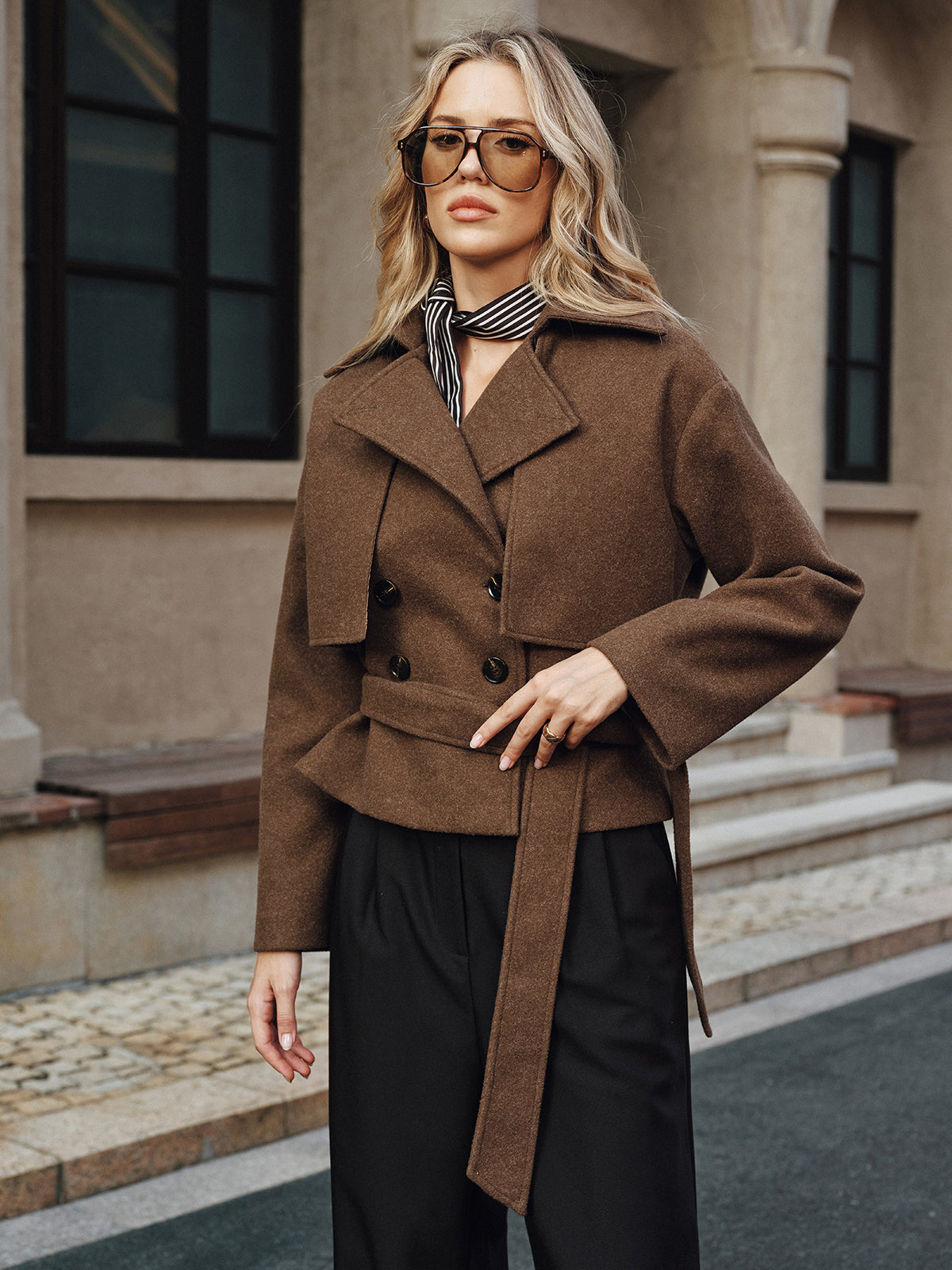 Belted Double-Breasted Tweed Coat 6