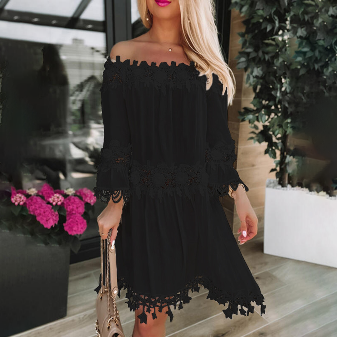 Women's Off Shoulder Dress Black Size M Polyester-4