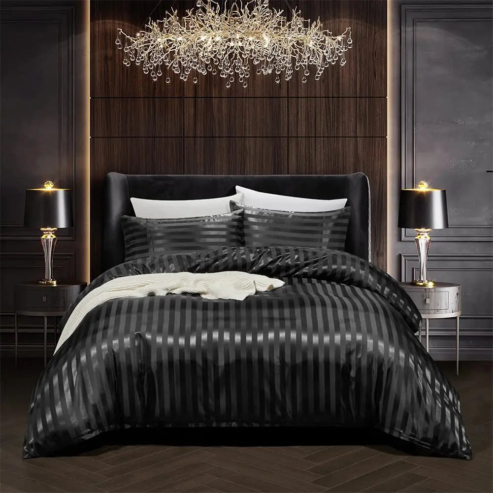 VelvetDream - Black Satin Bed Set