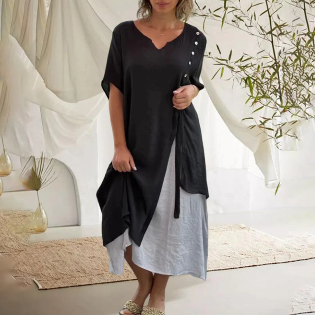 Variant image for Elegant Black Women's Dress - V-Neck with Short Sleeves for Versatile Styling-8