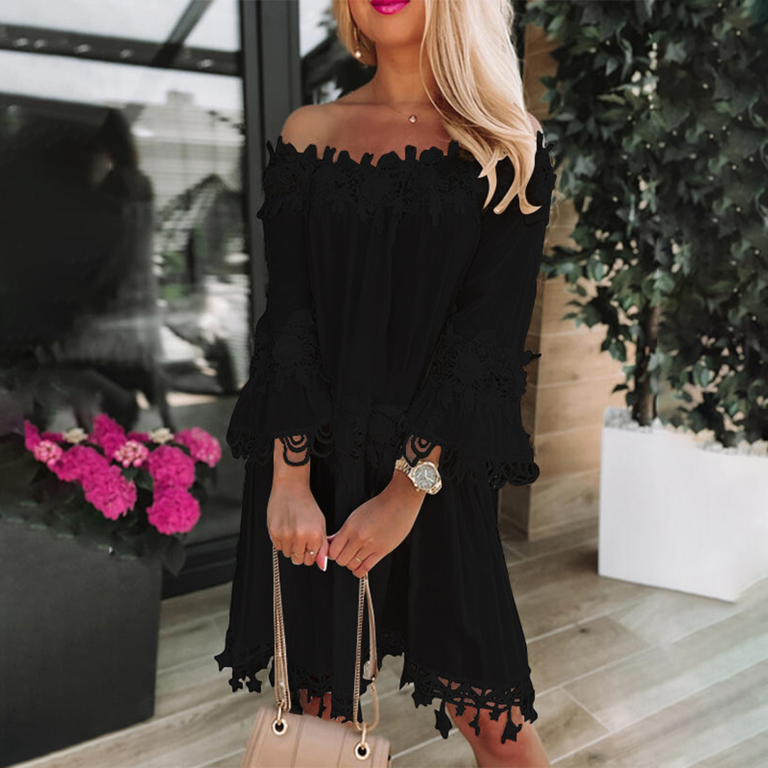 Women's Off Shoulder Dress Black Size M Polyester-3