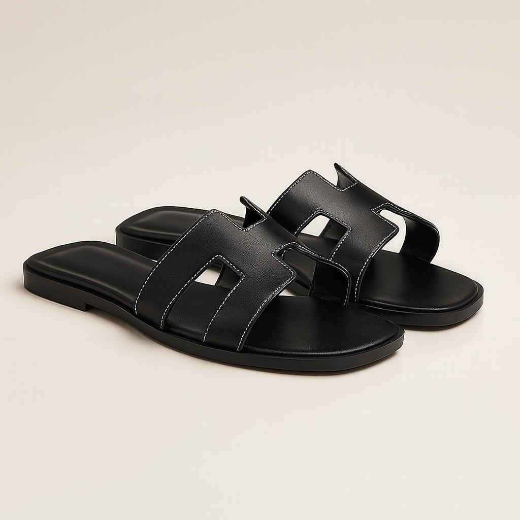 Black Flat Sandals for Women with Adjustable Straps and Ergonomic Footbed – Stylish Cut Out Design 1