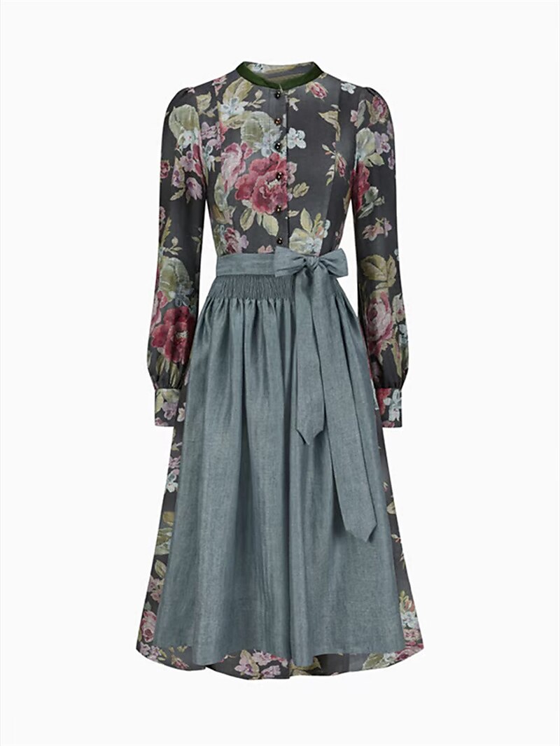 Black vintage dirndl dress with floral pattern – Oktoberfest | With apron for a classic traditional style 4