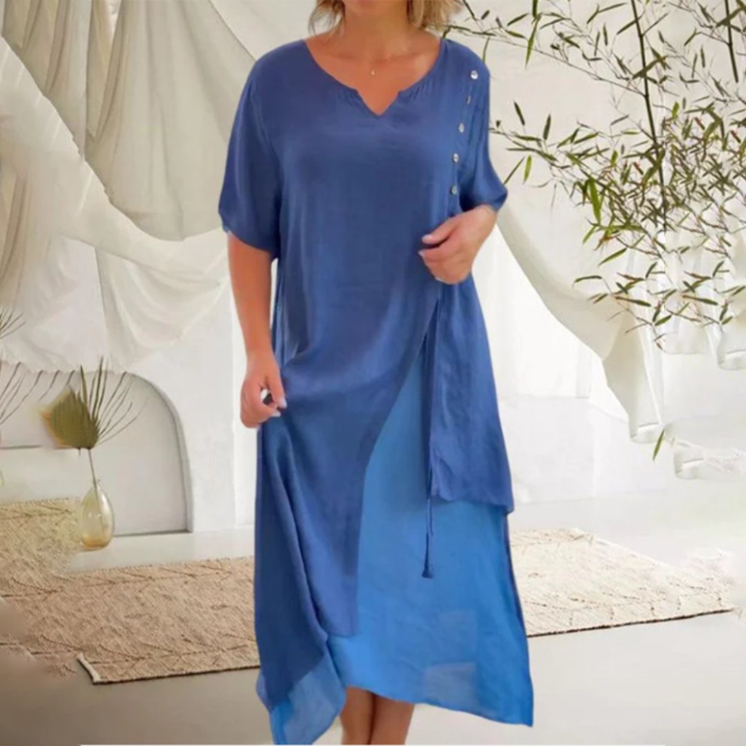 Variant image for Elegant Black Women's Dress - V-Neck with Short Sleeves for Versatile Styling-1