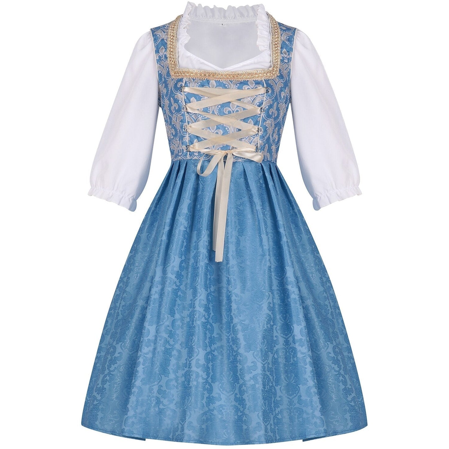Blue dirndl dress with blouse & lace apron – Oktoberfest | Festive traditional costume for women 2