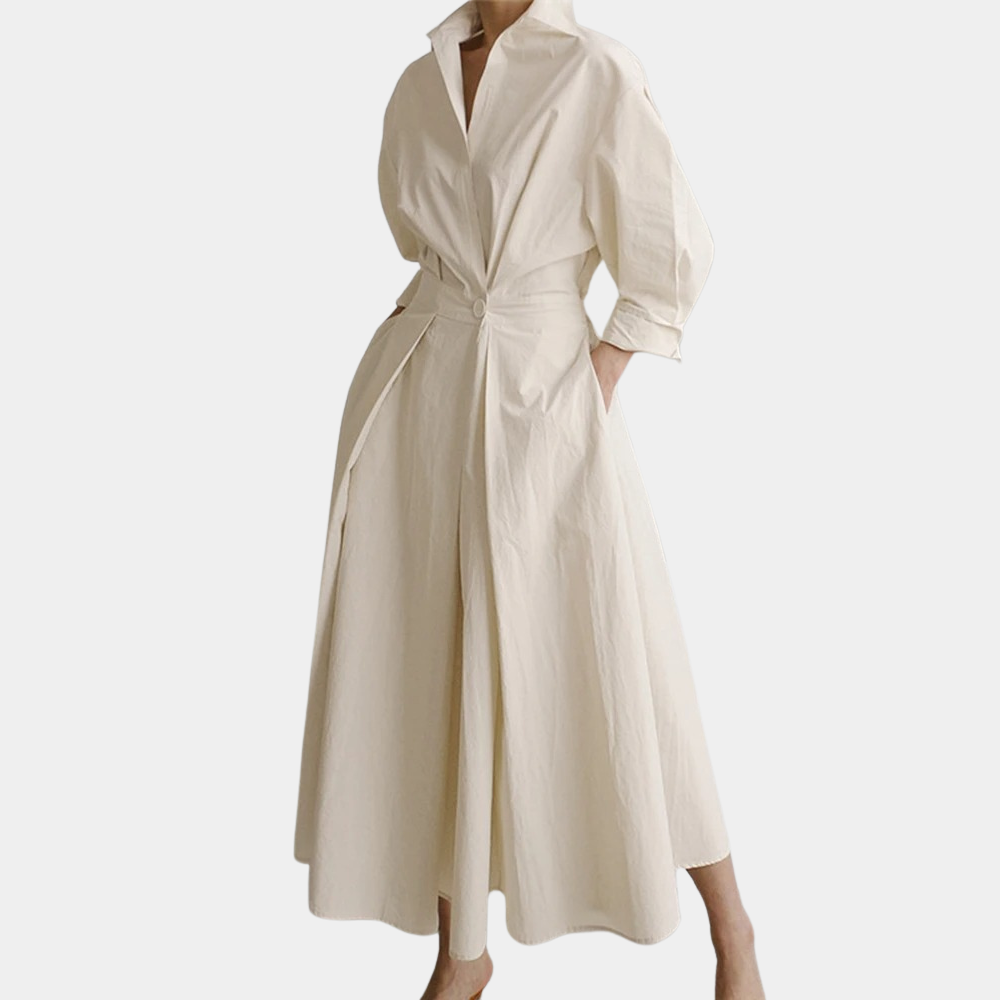 Elegant White Maxi Dress for Women - Long Sleeve V-Neck Party Dress-3