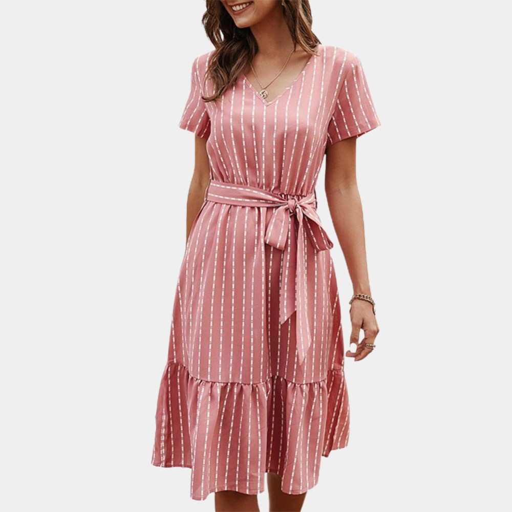 Elegant Bohemian Midi Dress for Women - Airy Silk V-Neck Summer Dress-4