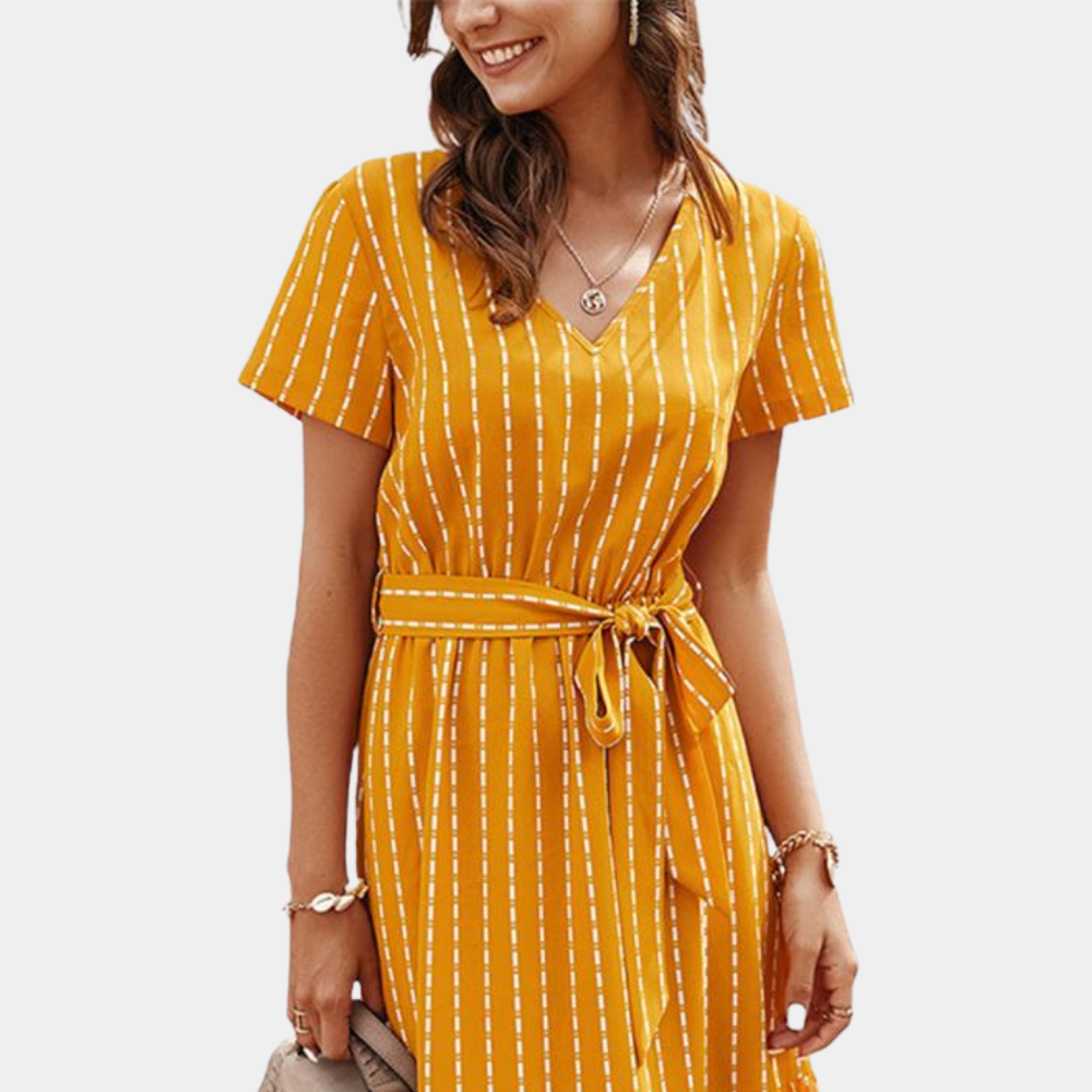 Elegant Bohemian Midi Dress for Women - Airy Silk V-Neck Summer Dress-6