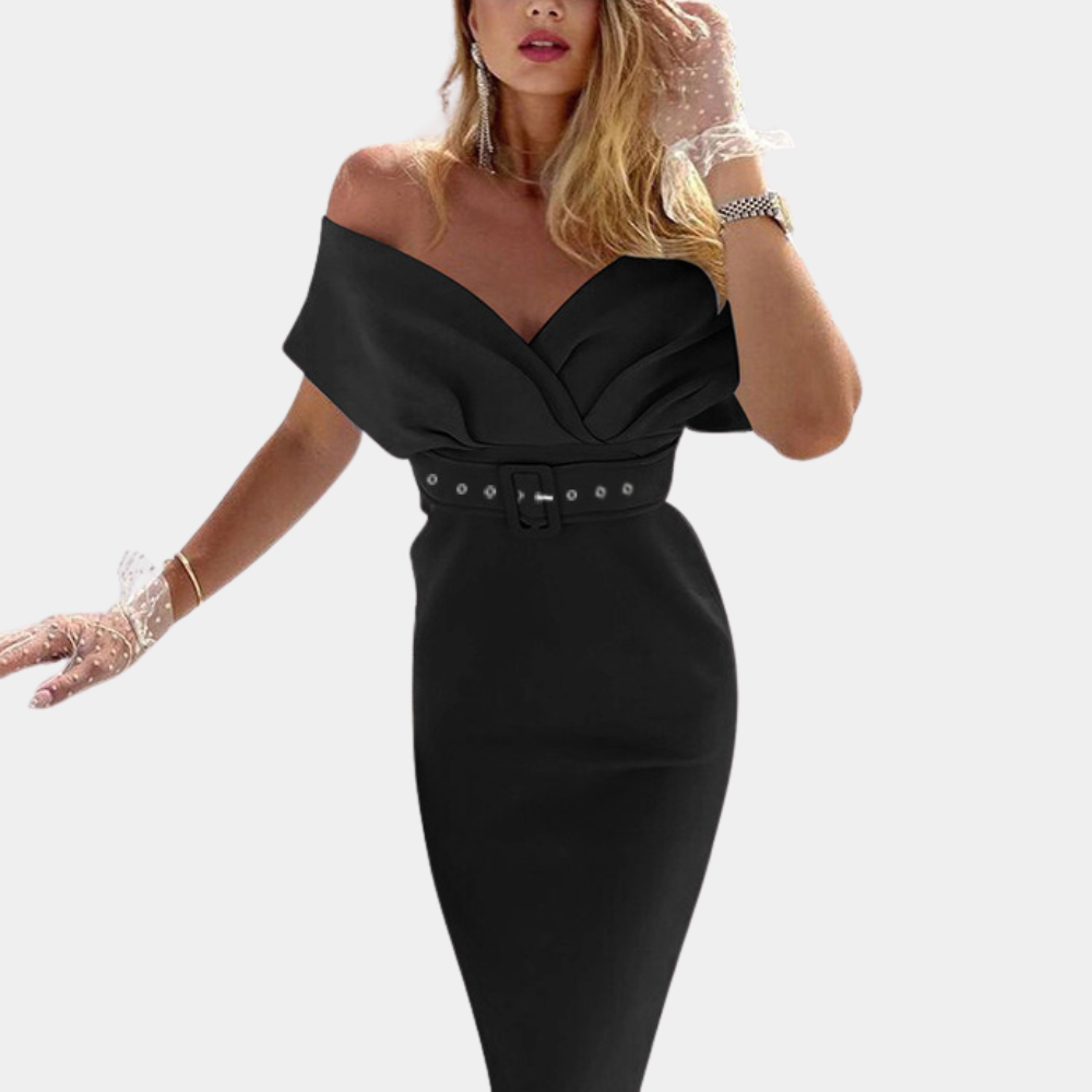Variant image for Women's Formal Dress Black Size M Polyester Off-Shoulder Elegant Evening Gown-16