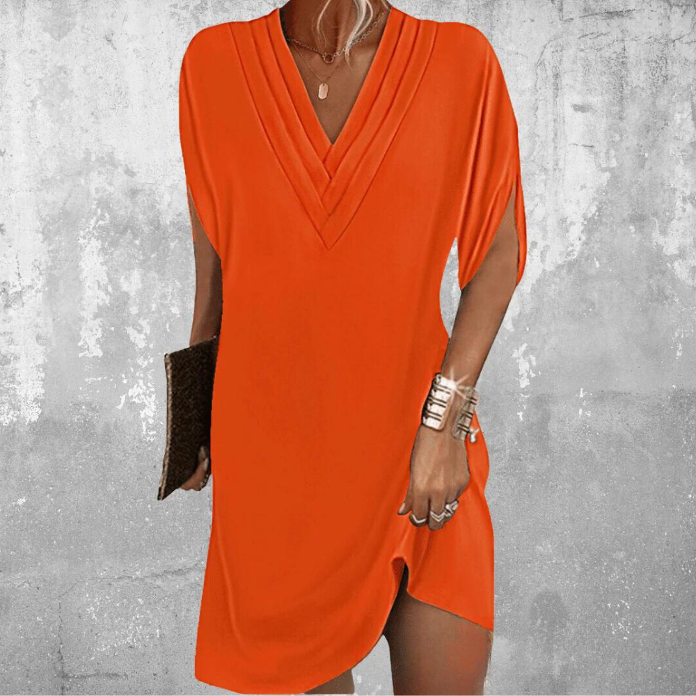 Variant image for Brina - Women's Elegant Black V-Neck Dress with Split Sleeves for Versatile Style-16