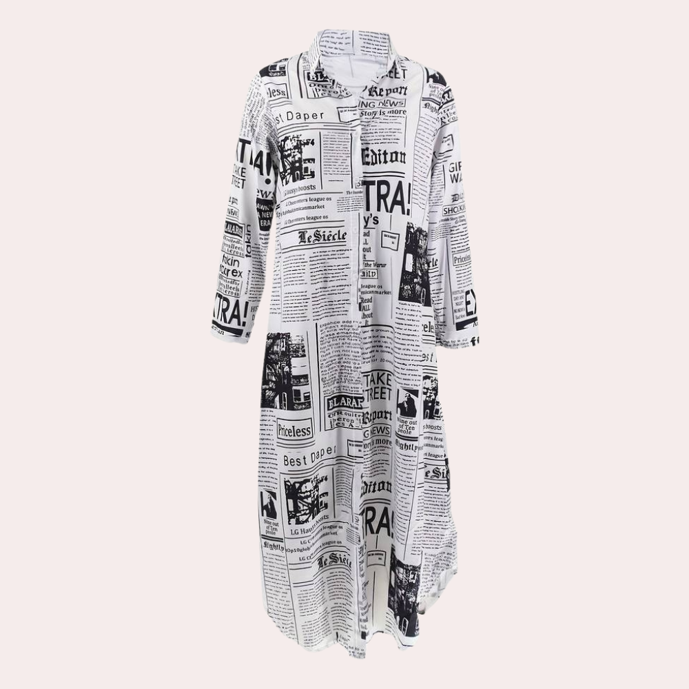 Artistic Newspaper Print Luxury Dress - Unique Womens Dress for Statement Style-4