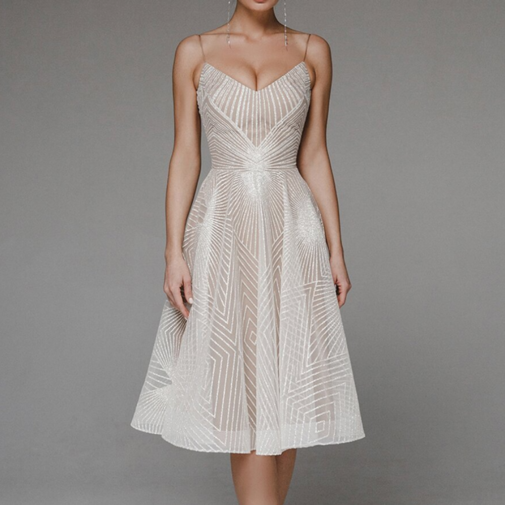 Variant image for Blanca - Elegant Open Back Women's Dress with Geometric Pattern for Wedding Guests-6