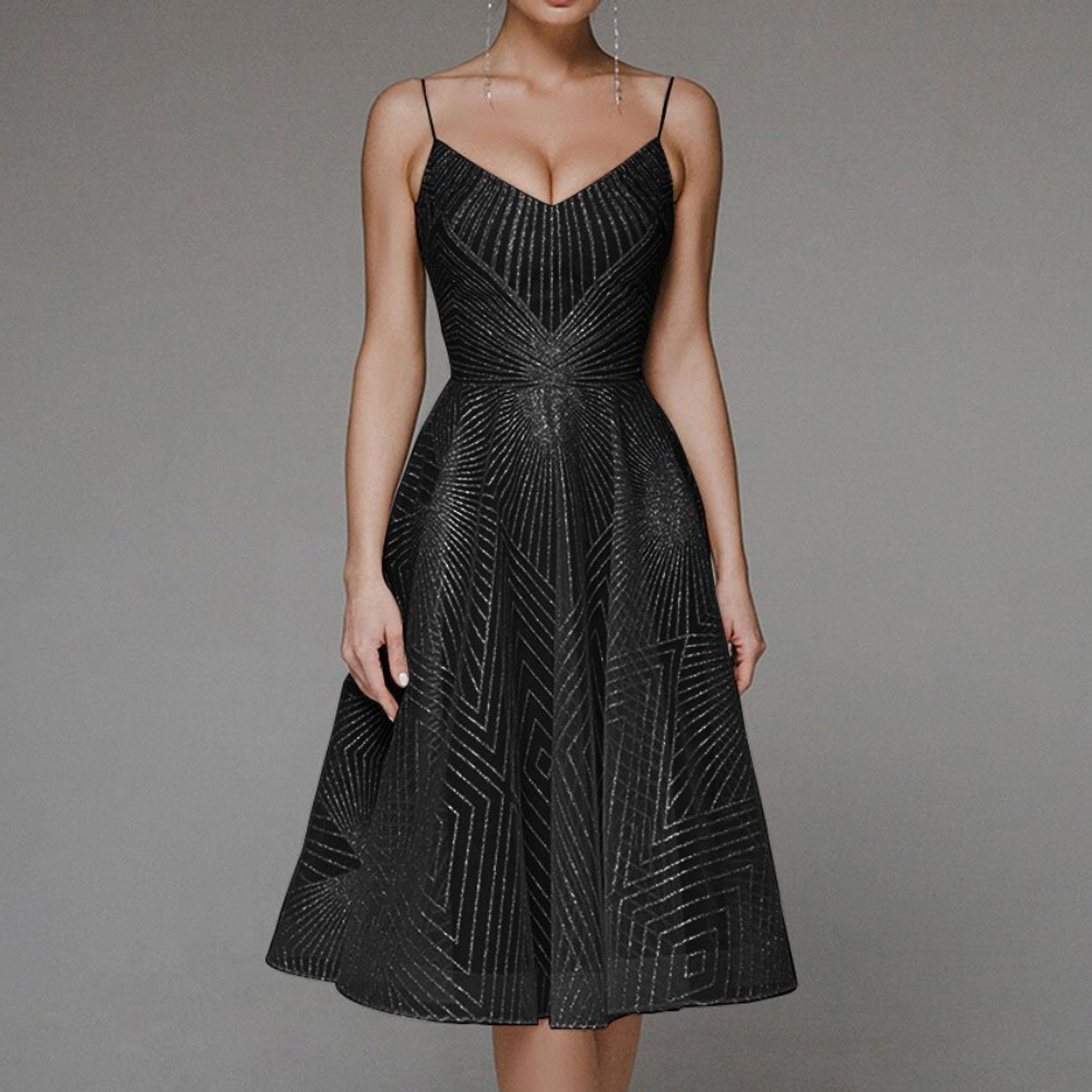 Blanca - Elegant Open Back Women's Dress with Geometric Pattern for Wedding Guests-4