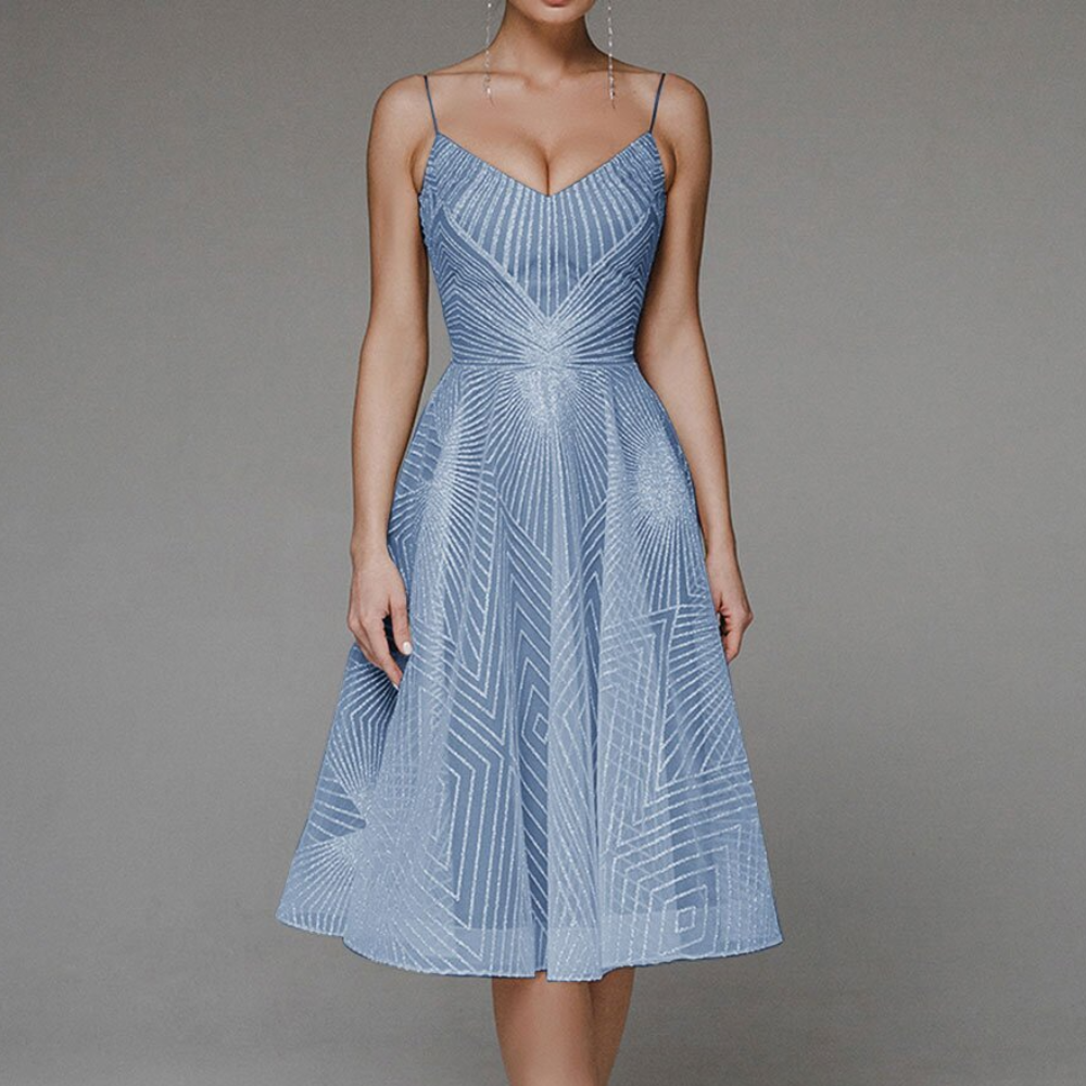 Blanca - Elegant Open Back Women's Dress with Geometric Pattern for Wedding Guests-1