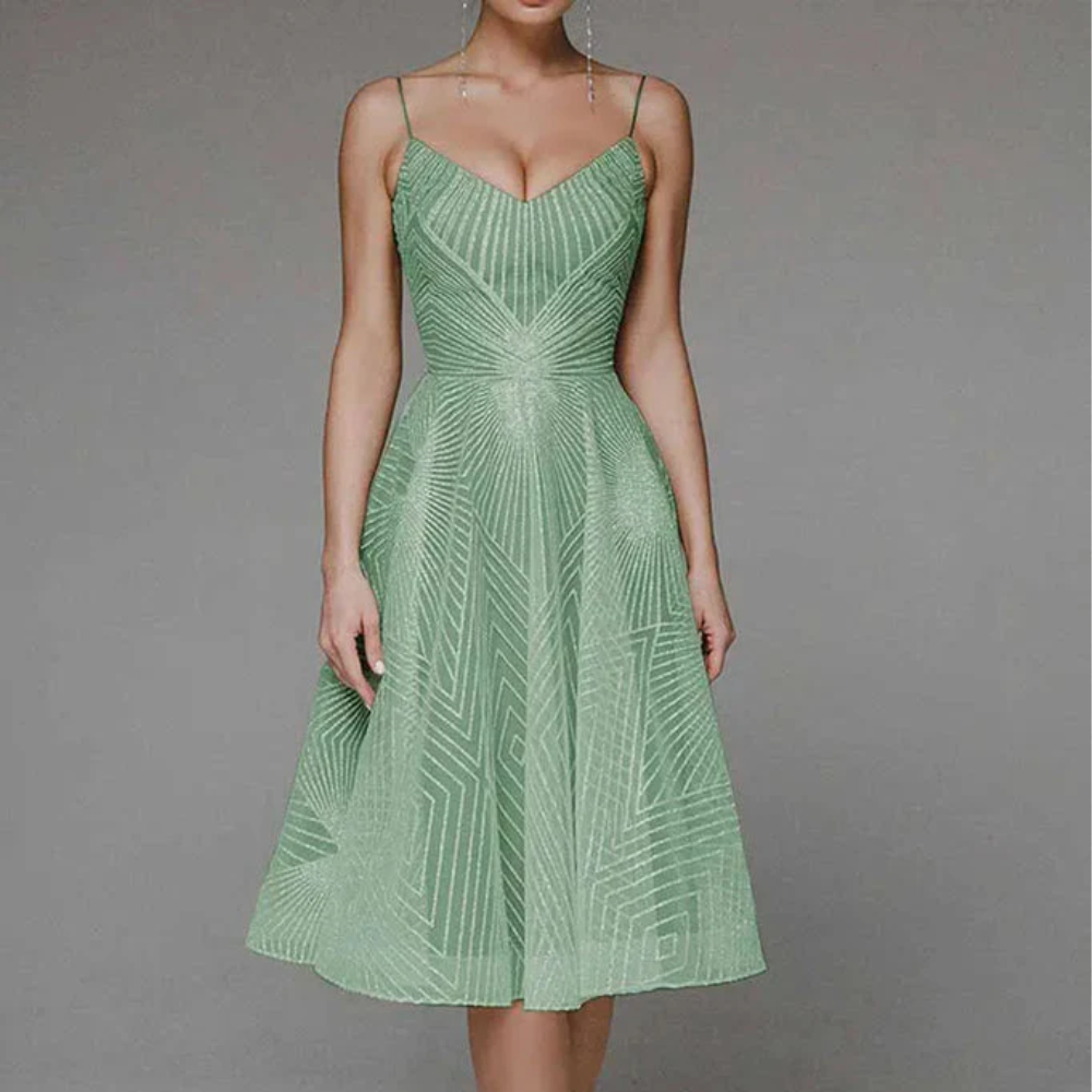 Blanca - Elegant Open Back Women's Dress with Geometric Pattern for Wedding Guests-6