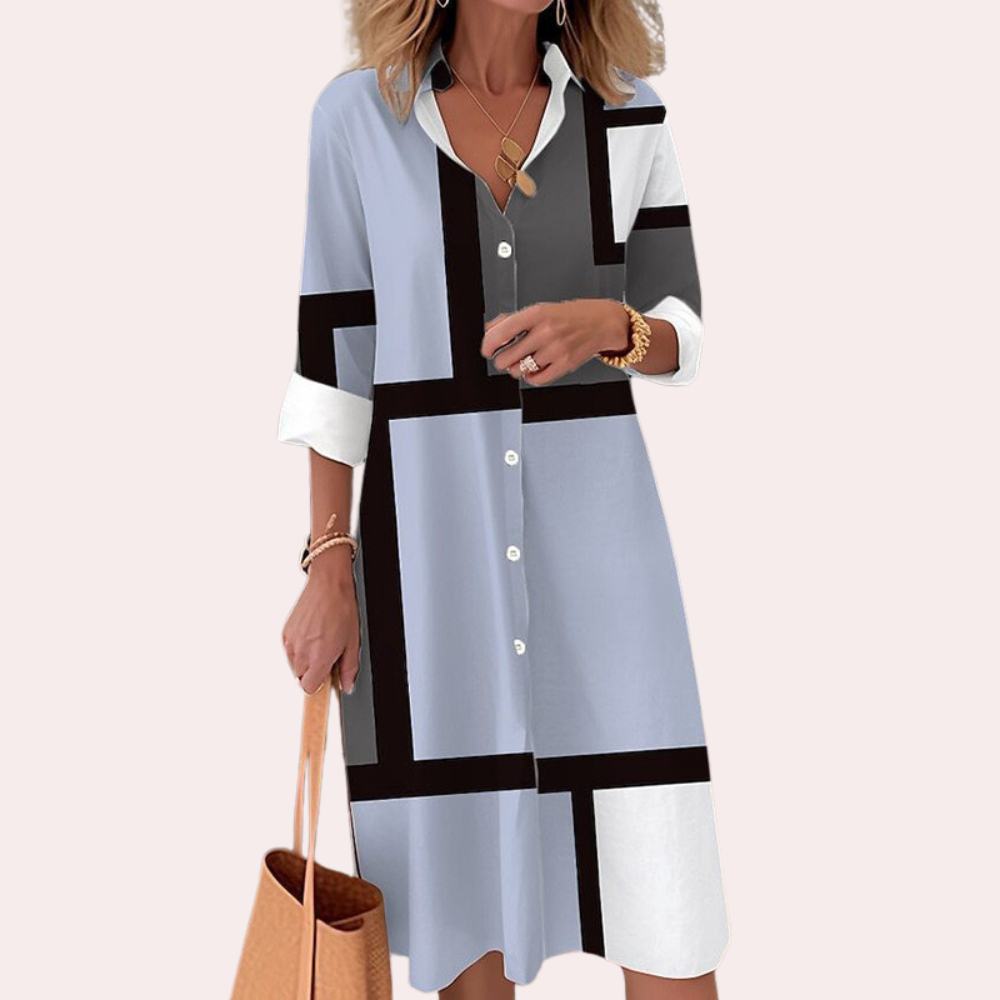 Variant image for Elegant Pink Midi Dress for Women with Long Sleeves and Button Closure-6