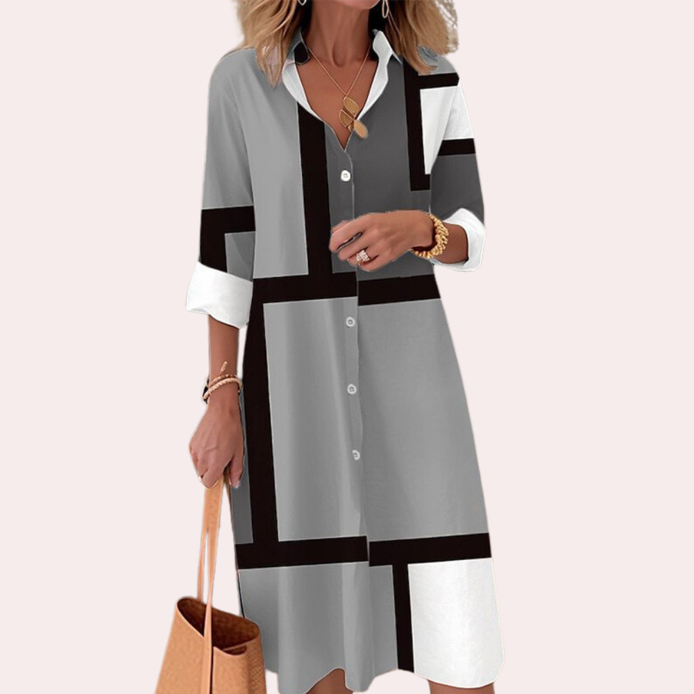 Variant image for Elegant Pink Midi Dress for Women with Long Sleeves and Button Closure-11