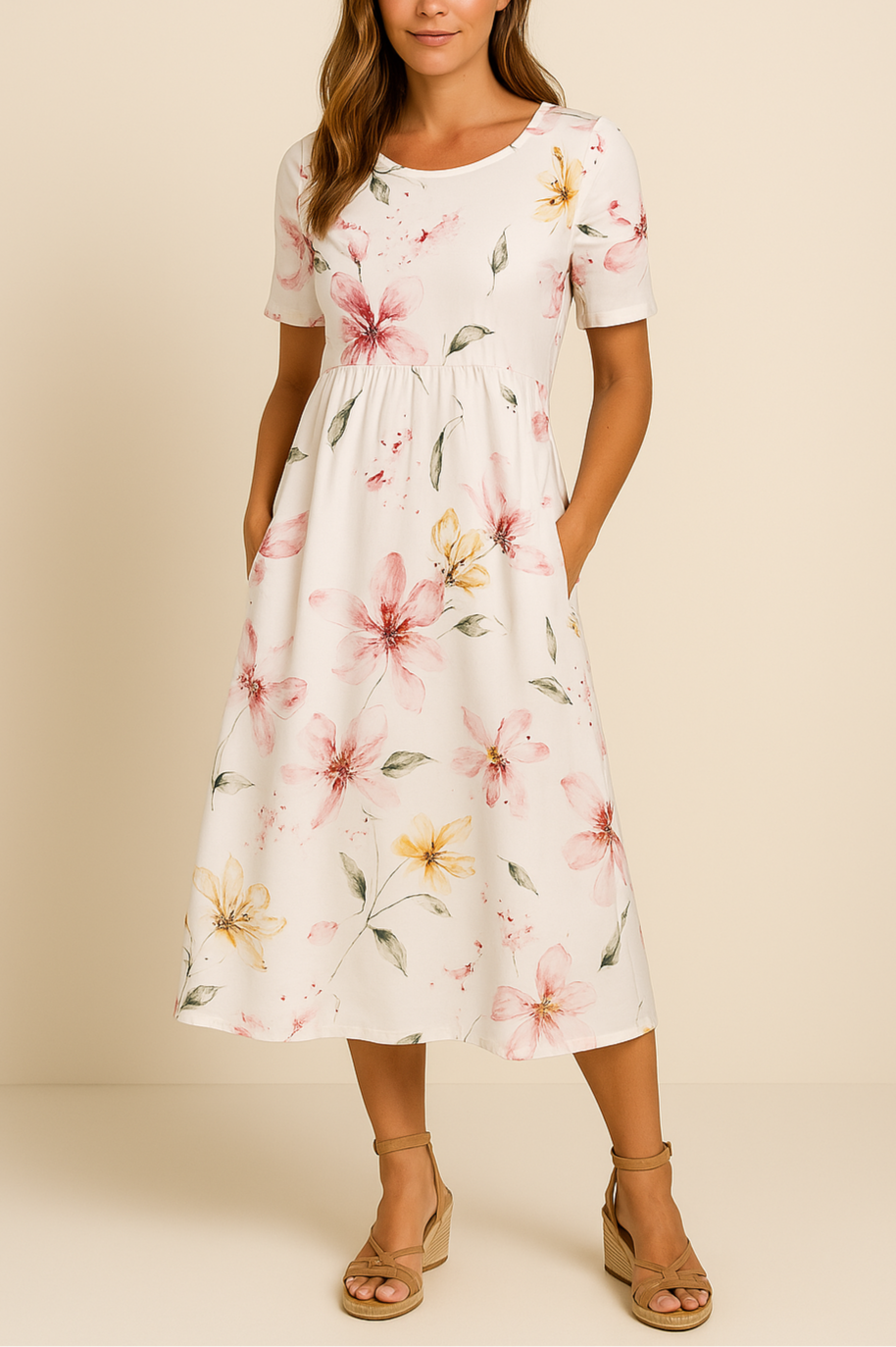 Variant image for Liva - Women's Floral Midi Dress, Airy Fabric for Casual & Formal Events-7