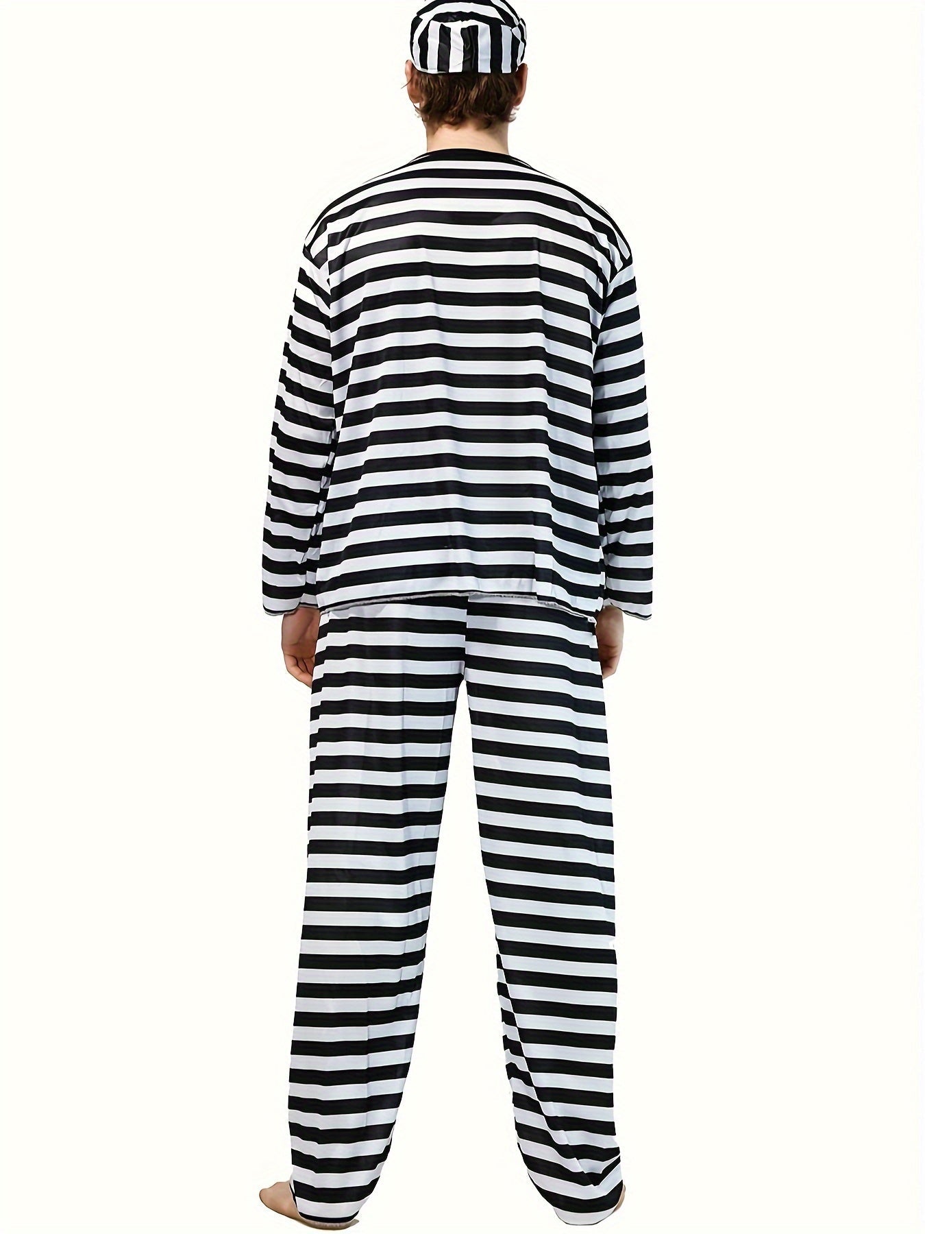 Classic Long Sleeve Halloween Prisoner Costume Set | Striped Inmate 1