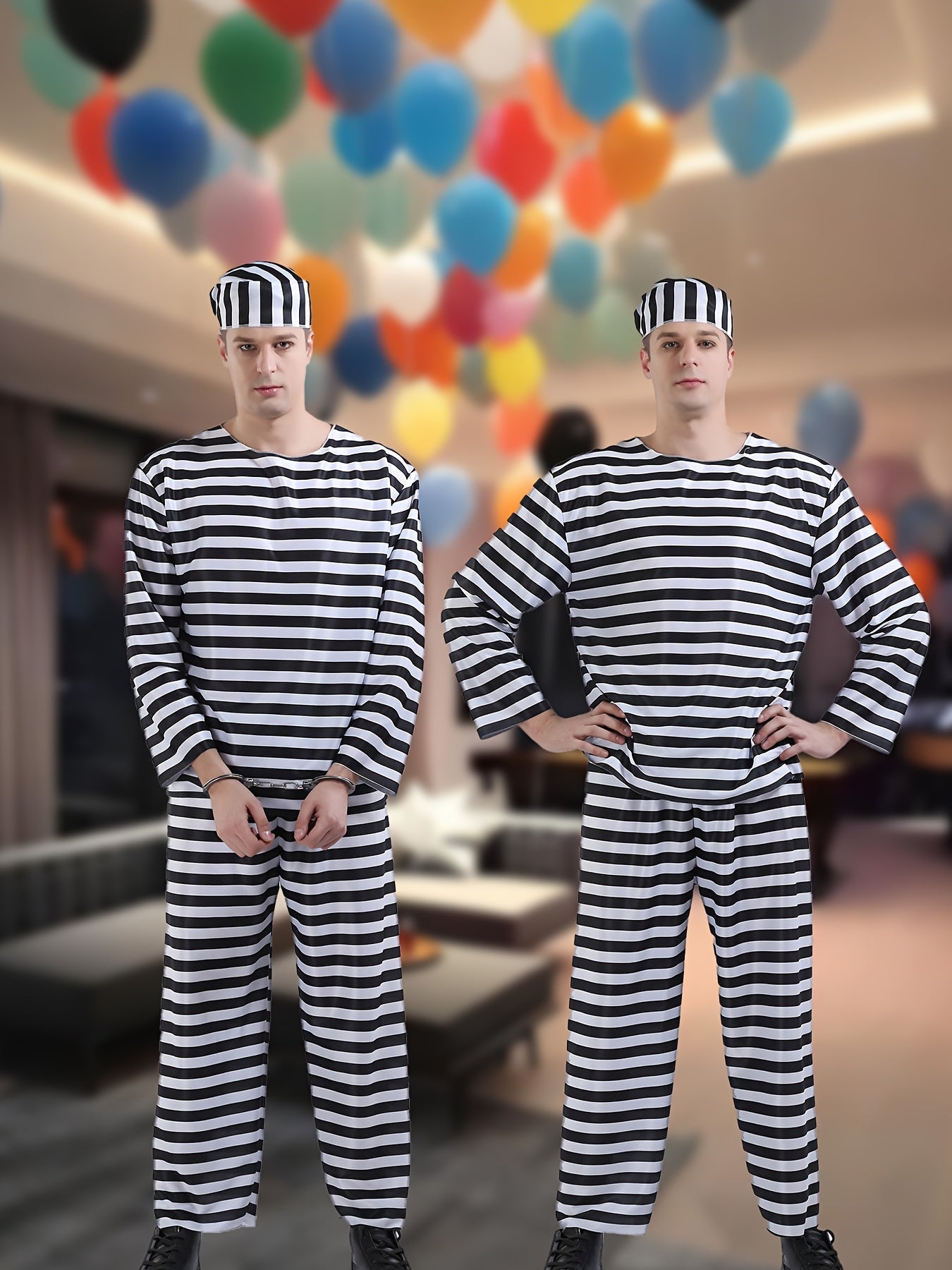 Classic Long Sleeve Halloween Prisoner Costume Set | Striped Inmate 2