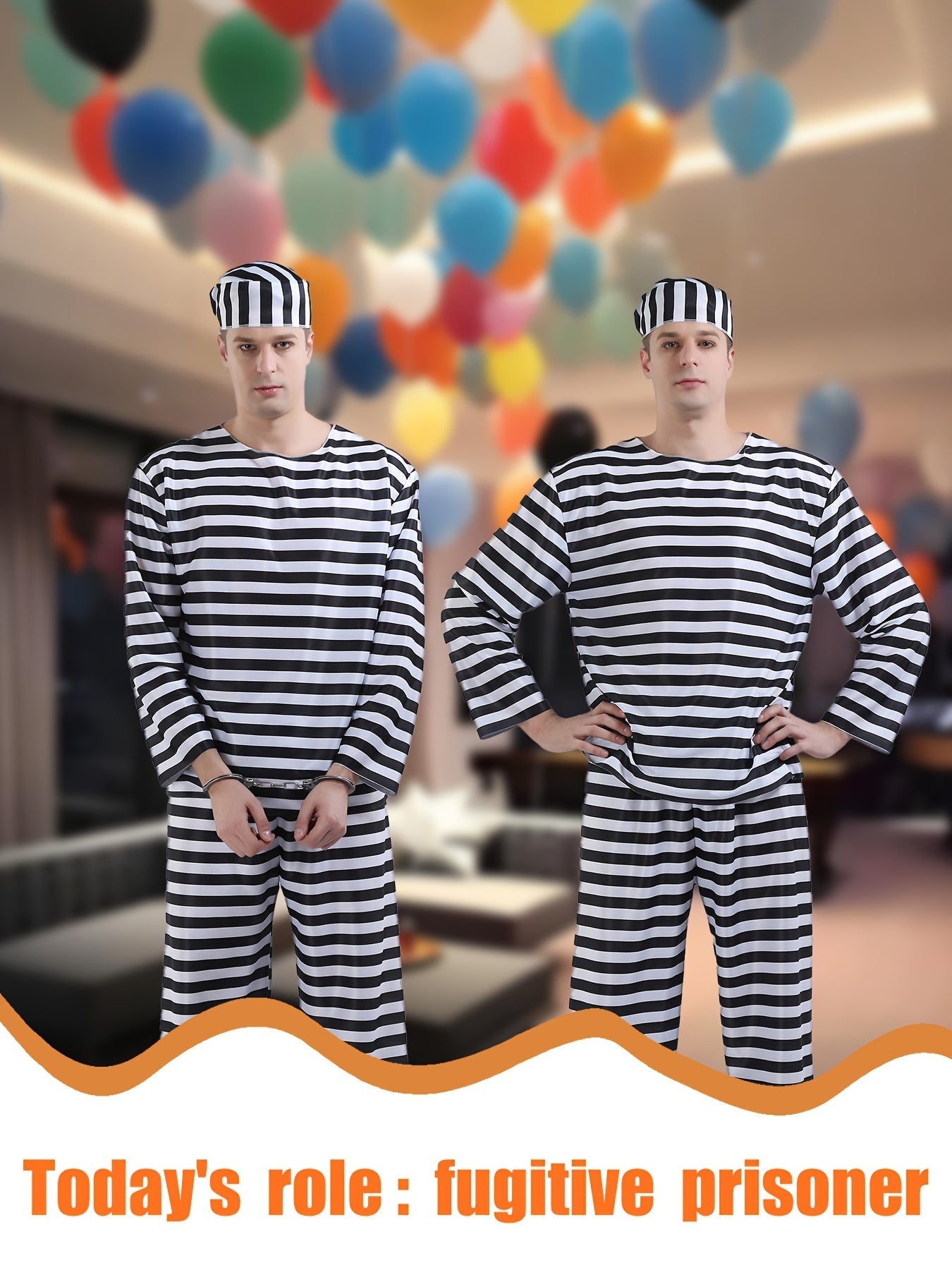 Classic Long Sleeve Halloween Prisoner Costume Set | Striped Inmate 3
