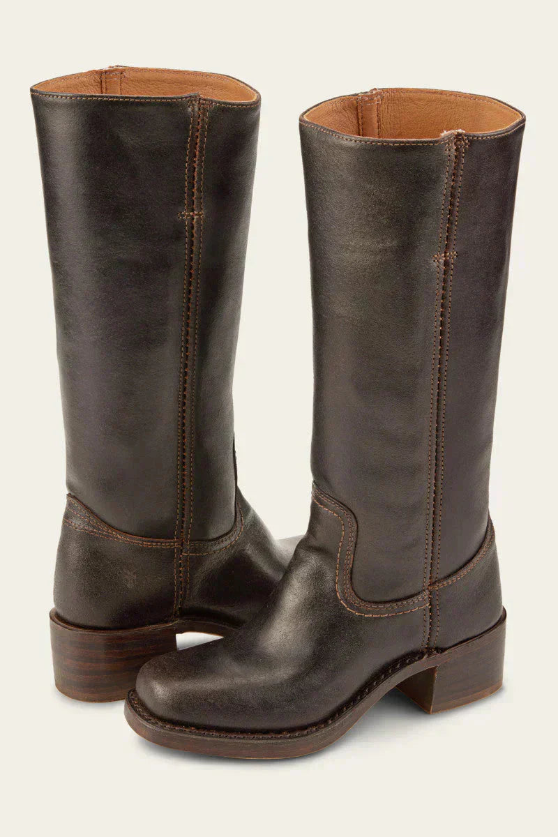 Classic Women's Knee High Black Leather Boots with Block Heel – Durable and Timeless Design 0