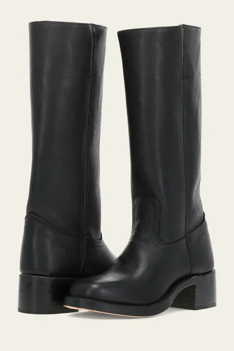 Classic Women's Knee High Black Leather Boots with Block Heel – Durable and Timeless Design 9