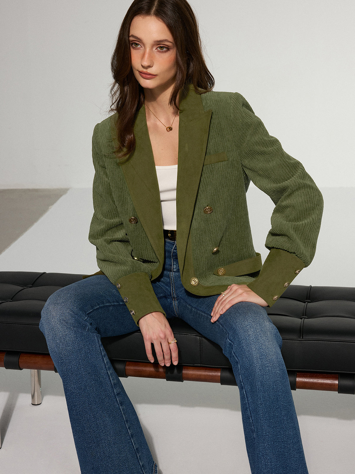 Corduroy Lapel Metal Button Blazer 2