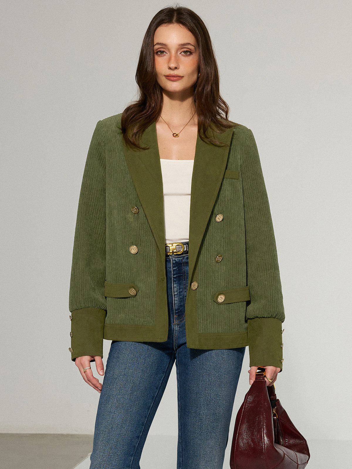Corduroy Lapel Metal Button Blazer 3