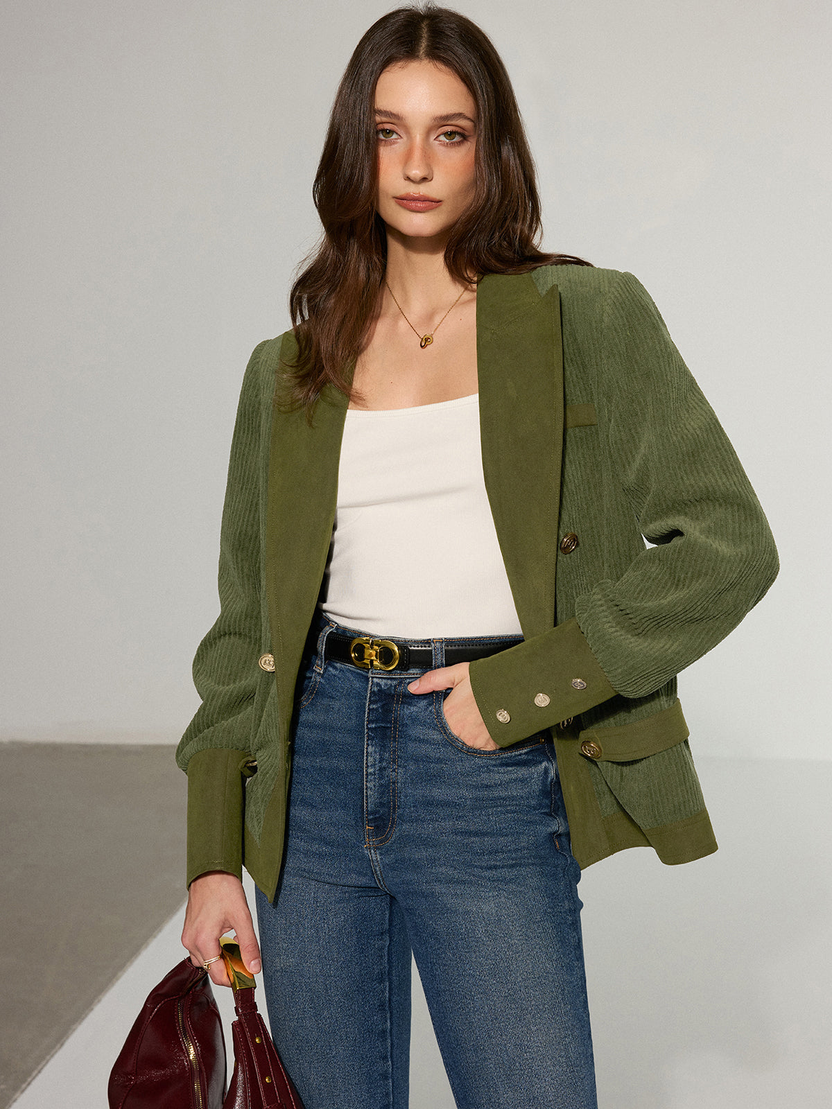Corduroy Lapel Metal Button Blazer 4