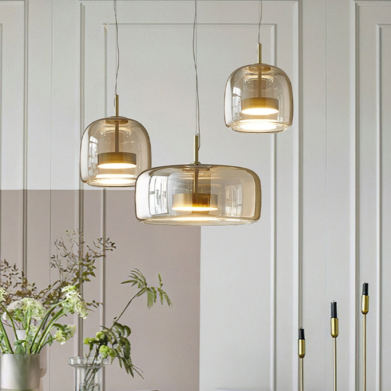 GoldenGlow - Retro Gold LED Pendant Lights in Glass