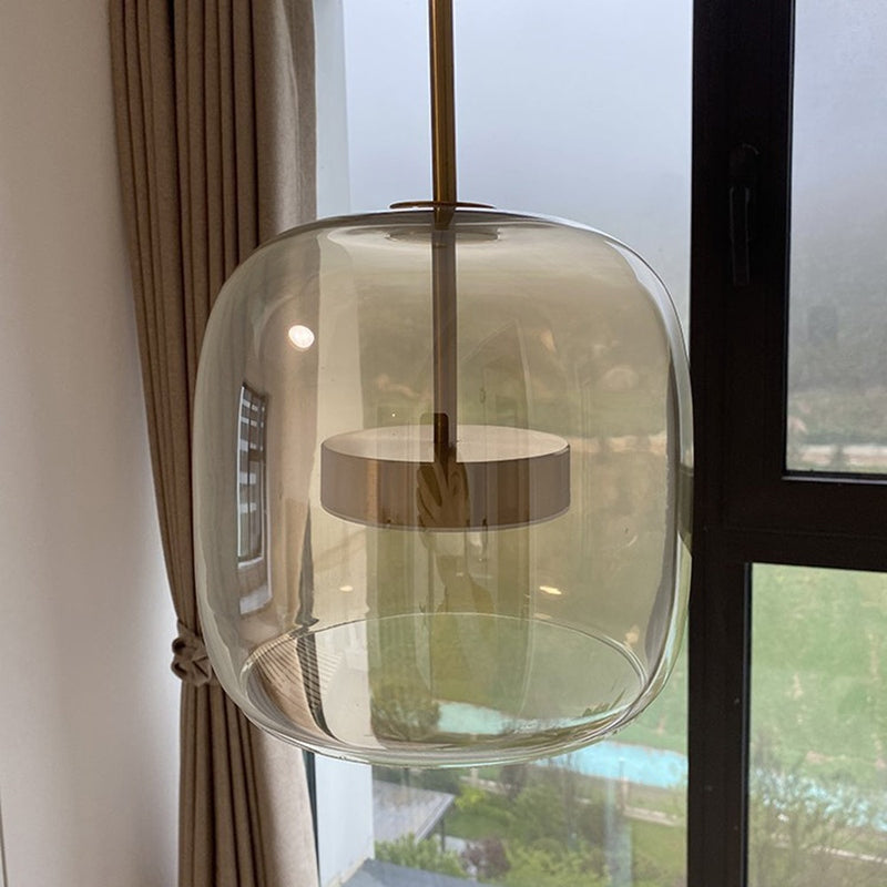 GoldenGlow - Retro Gold LED Pendant Lights in Glass