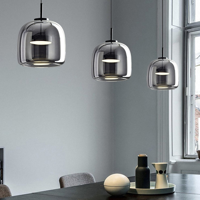 GoldenGlow - Retro Gold LED Pendant Lights in Glass