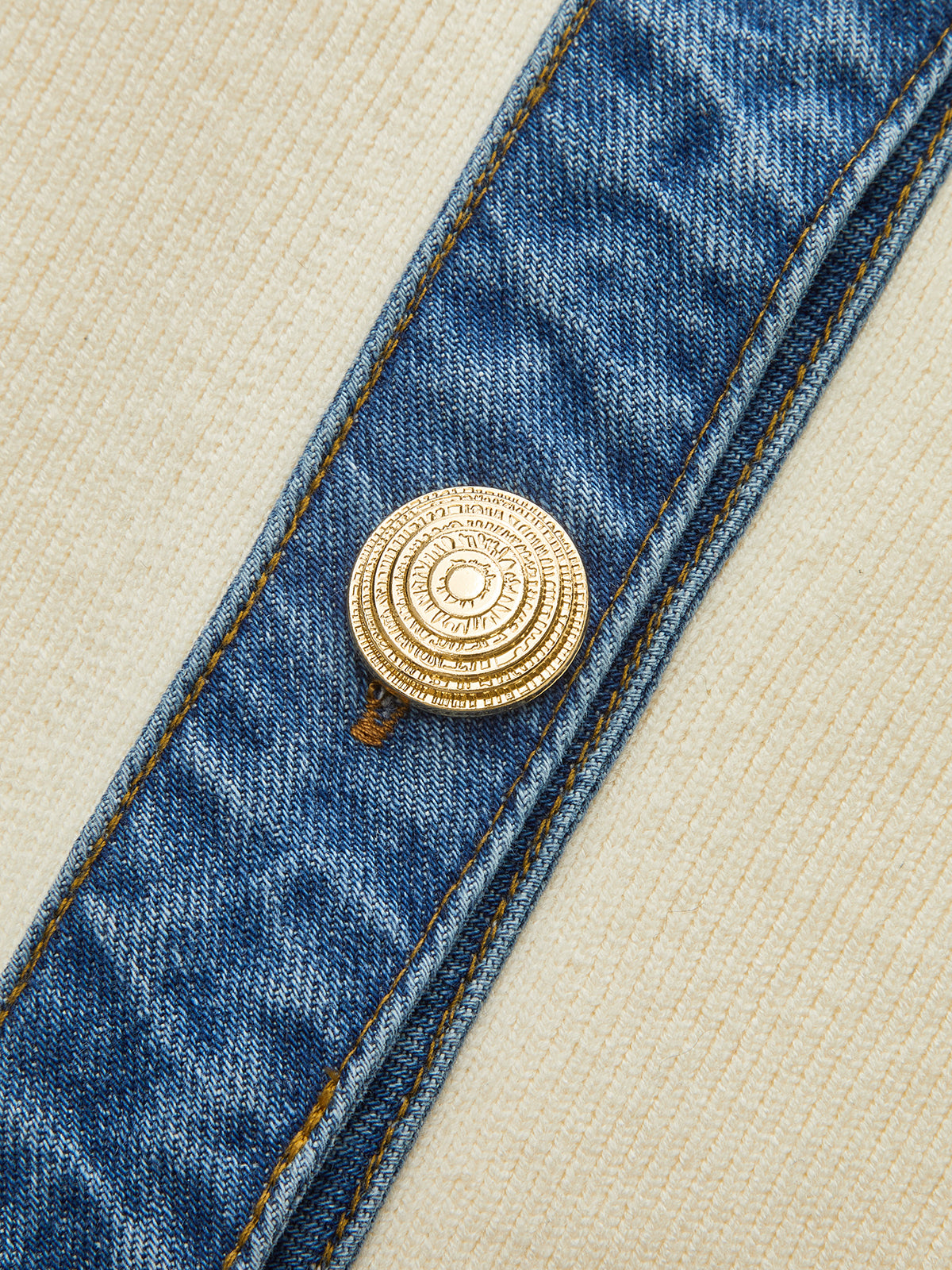 Denim Collar Metal Button V-Neck Knit Top 1