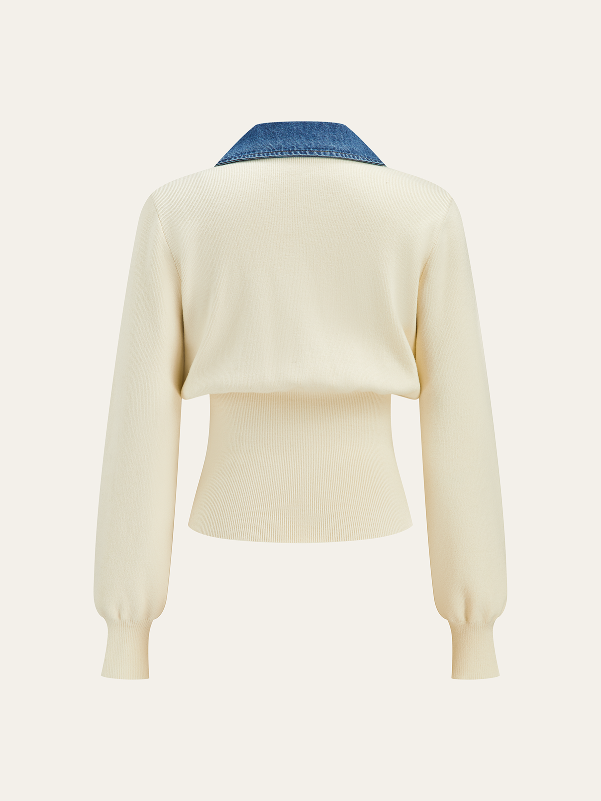 Denim Collar Metal Button V-Neck Knit Top 3