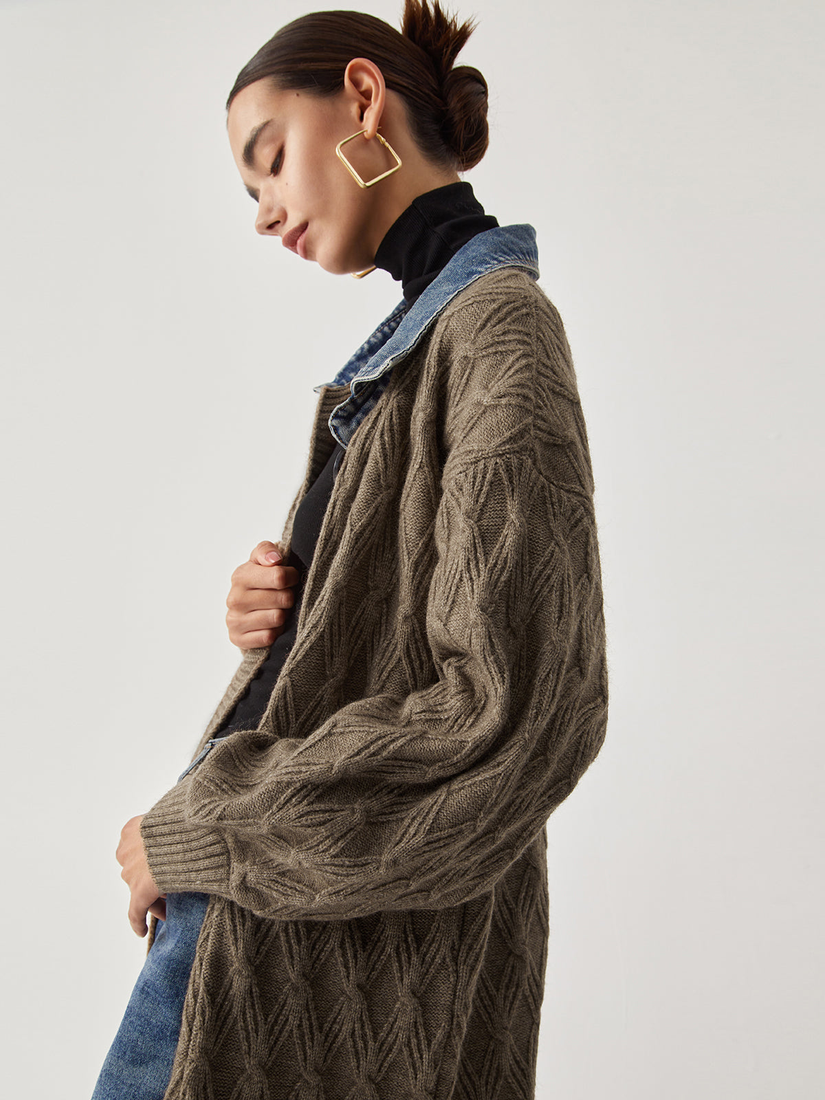 Diamond Stitch Knitting Longline Cardigan 1