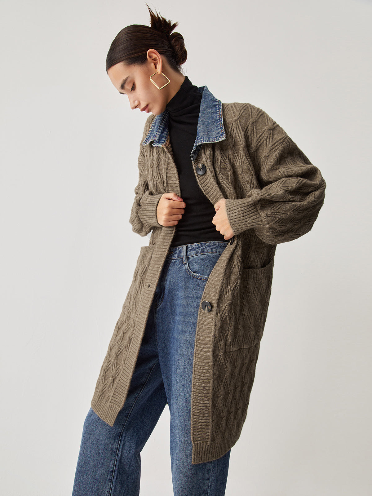Diamond Stitch Knitting Longline Cardigan 2