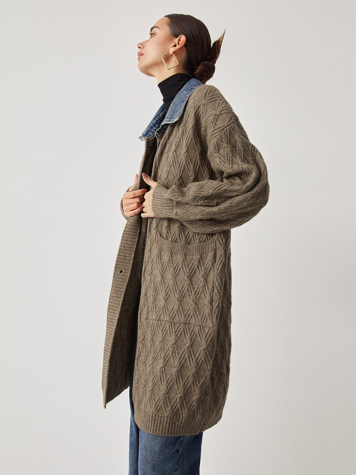 Diamond Stitch Knitting Longline Cardigan 4