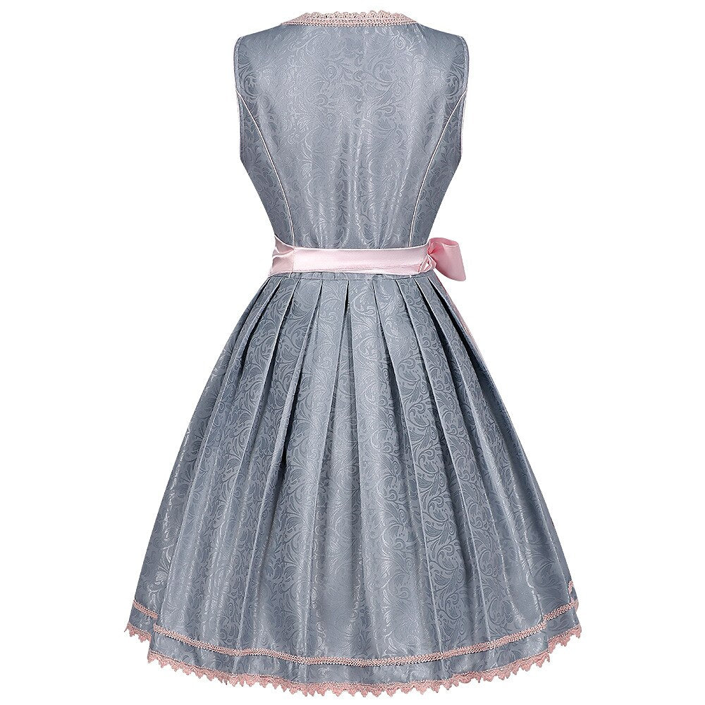 Dirndl dress in grey – Oktoberfest | With pink lace apron for an elegant traditional style 1