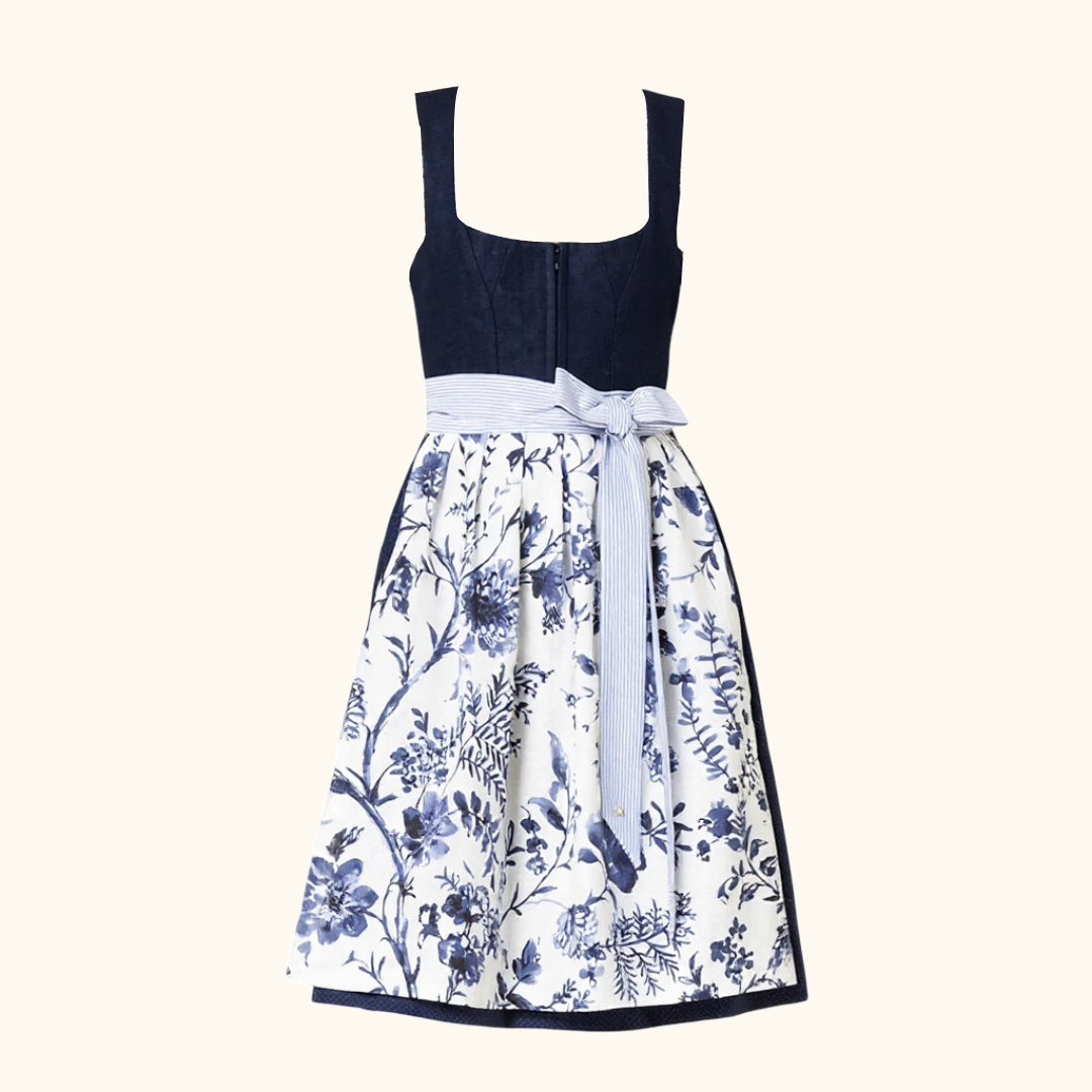 Dirndl dress with blue floral pattern – Oktoberfest | Romantic traditional dress with apron 1