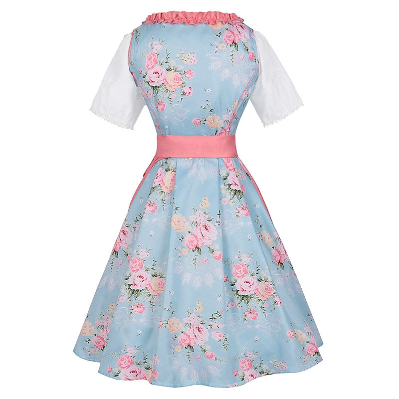 Dirndl dress with pink floral pattern – Oktoberfest | With apron and blouse for a romantic traditional look 4