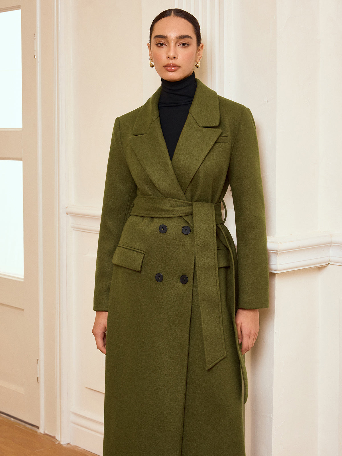 Double-Breasted Belted Long Coat 2