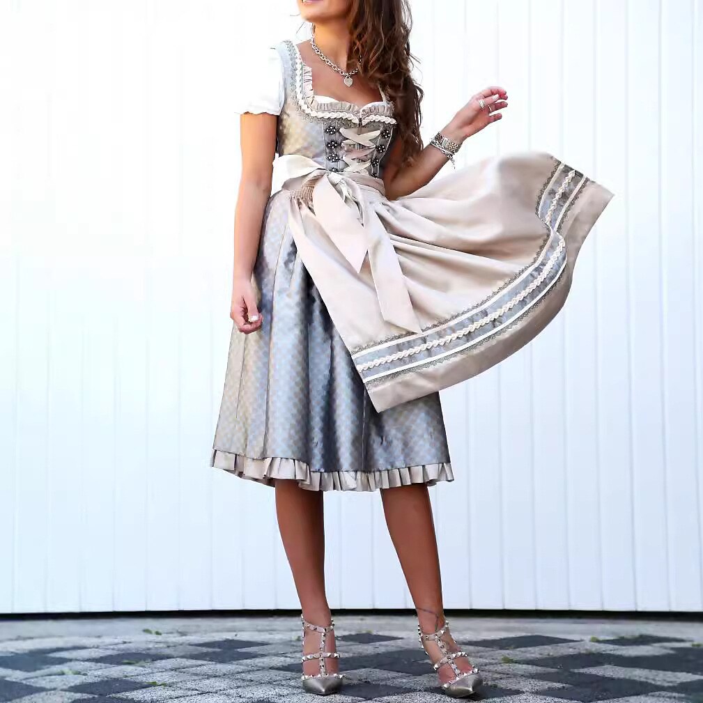Elegant dirndl dress in apricot – Oktoberfest | Stylish traditional dress with apron 1