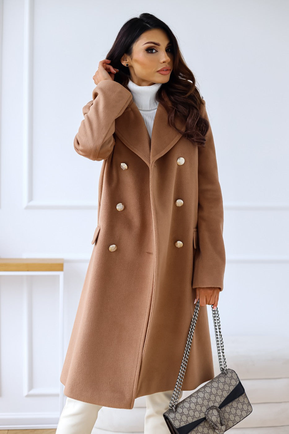 Elena | Elegant Tailored Wool Double-Breasted Trench Coat for Women 2